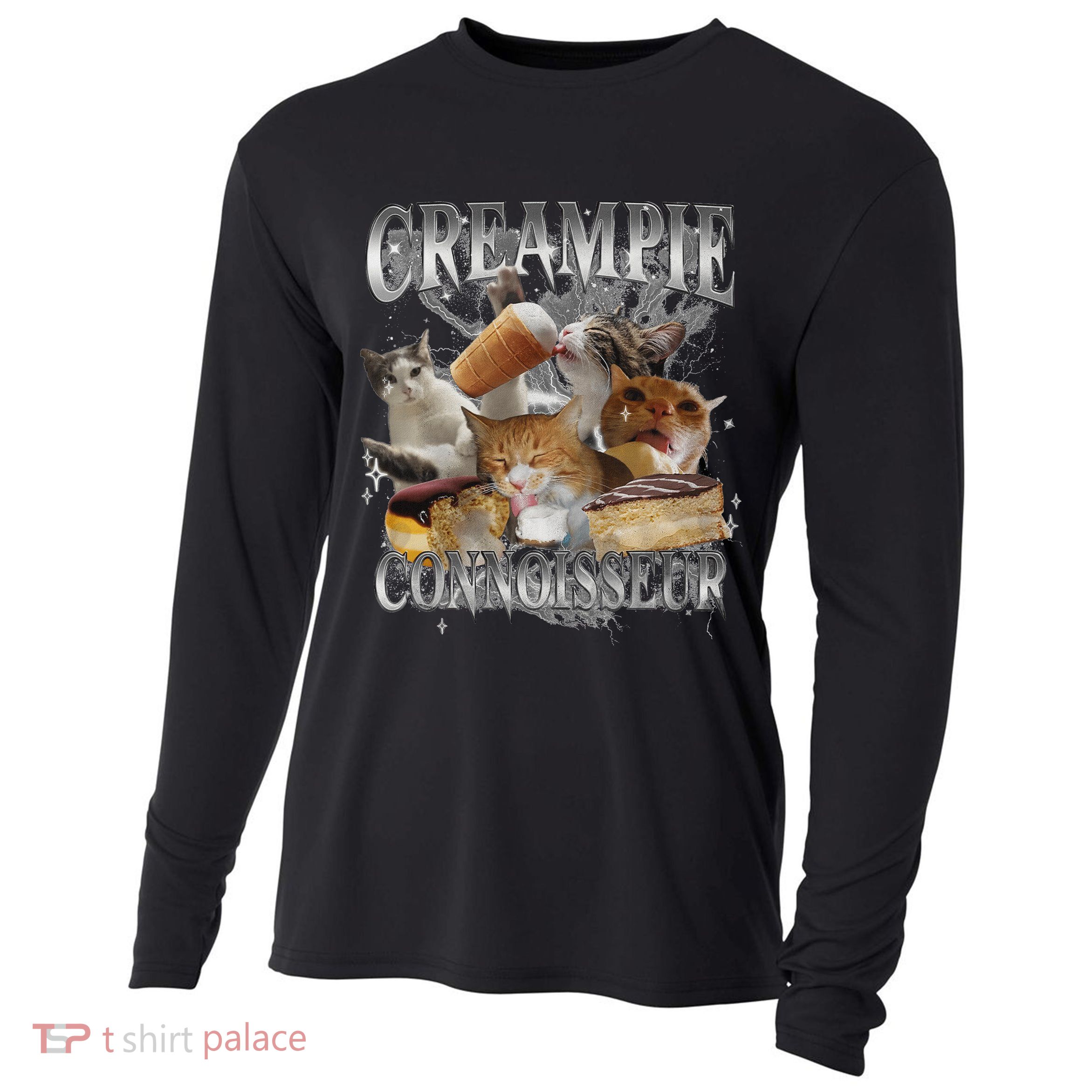 Creampie Connoisseur Raunchy Funny Cat Meme Adult Humor Cooling Performance Long Sleeve Crew