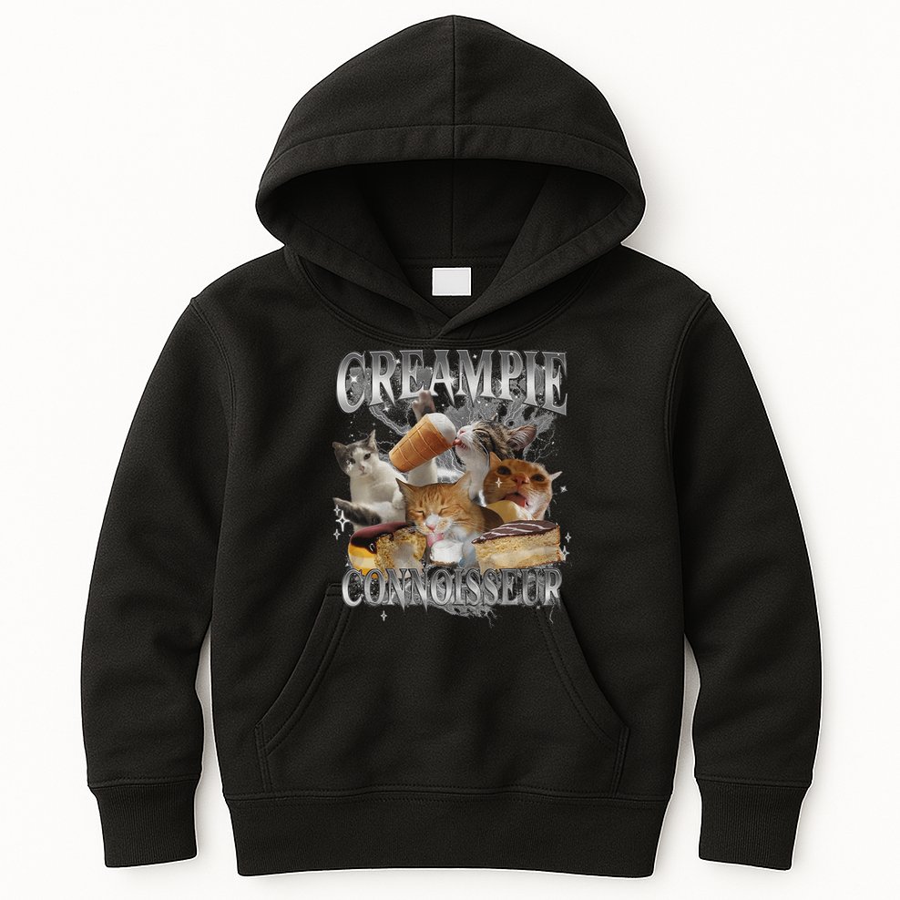 Creampie Connoisseur Raunchy Funny Cat Meme Adult Humor Kids Hoodie