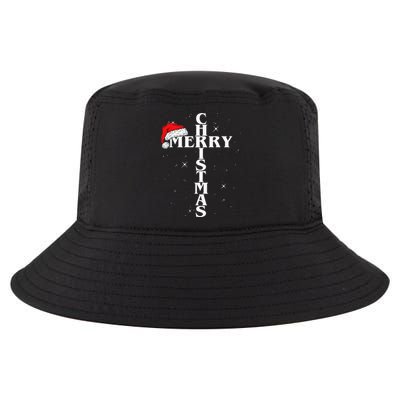 Christian Christmas Santa Hat Jesus Cross And Snow Cool Comfort Performance Bucket Hat
