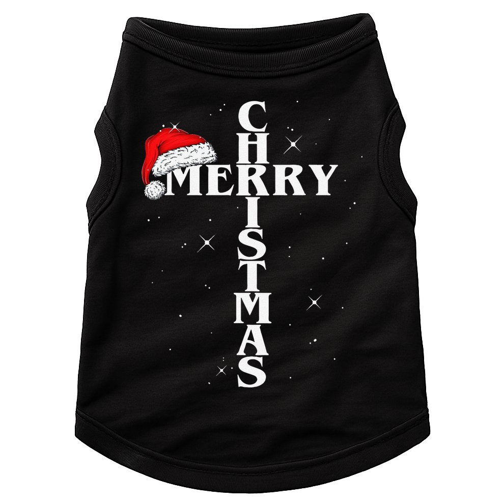 Christian Christmas Santa Hat Jesus Cross And Snow Doggie Tank
