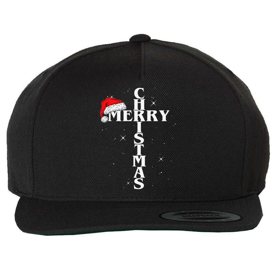 Christian Christmas Santa Hat Jesus Cross And Snow Wool Snapback Cap