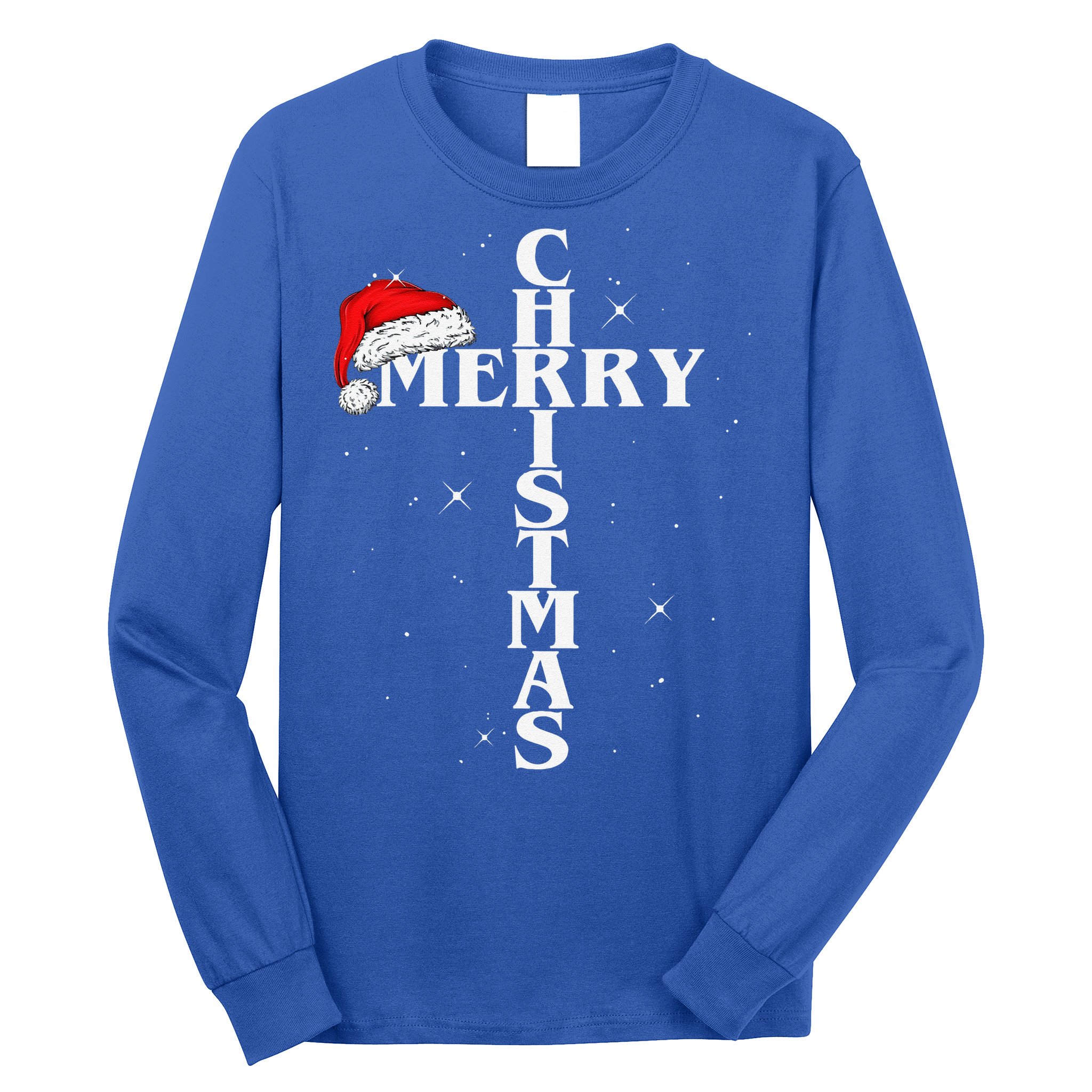 Christian Christmas Santa Hat Jesus Cross And Snow Long Sleeve Shirt