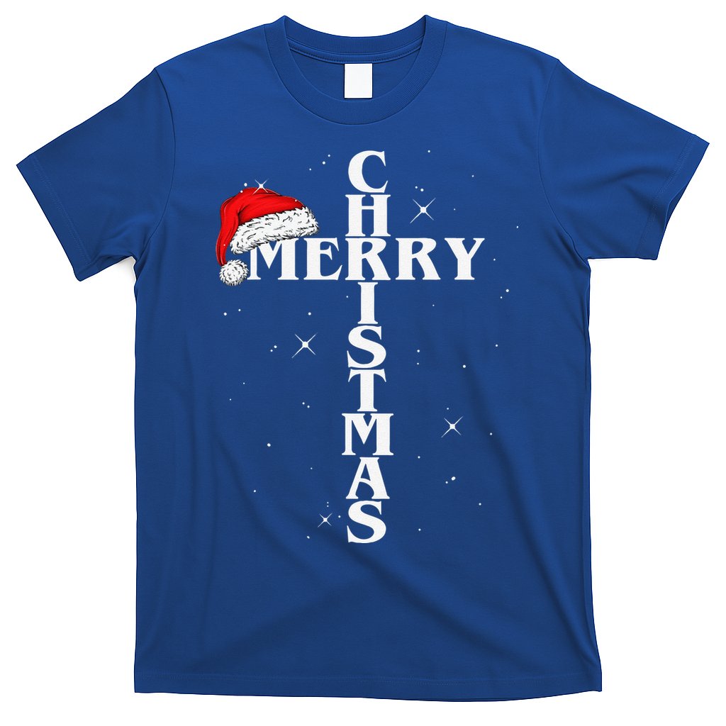 Christian Christmas Santa Hat Jesus Cross And Snow T-Shirt