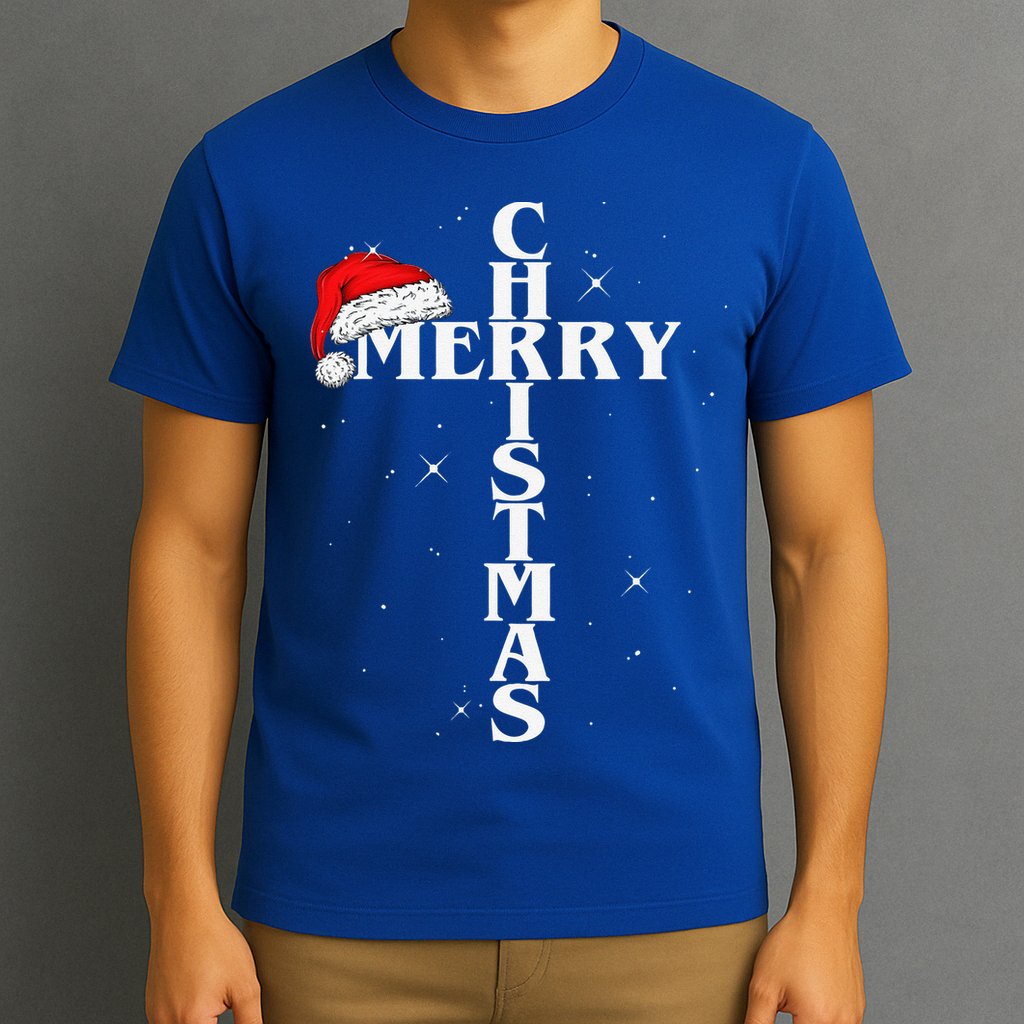 Christian Christmas Santa Hat Jesus Cross And Snow T-Shirt