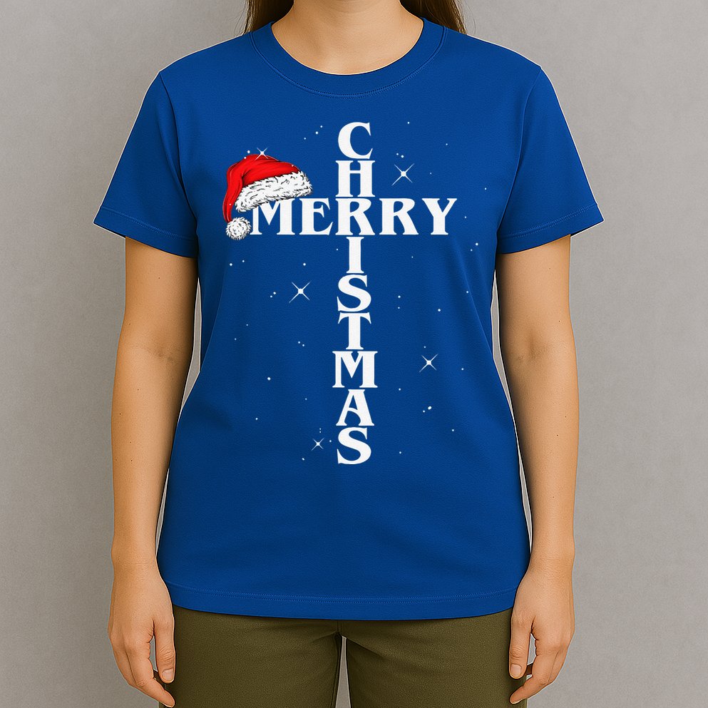 Christian Christmas Santa Hat Jesus Cross And Snow T-Shirt