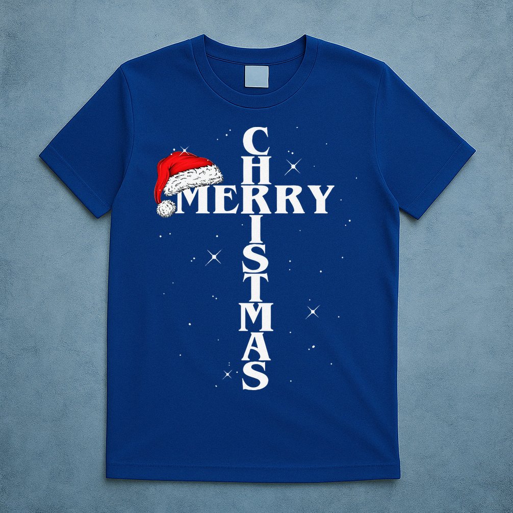 Christian Christmas Santa Hat Jesus Cross And Snow T-Shirt