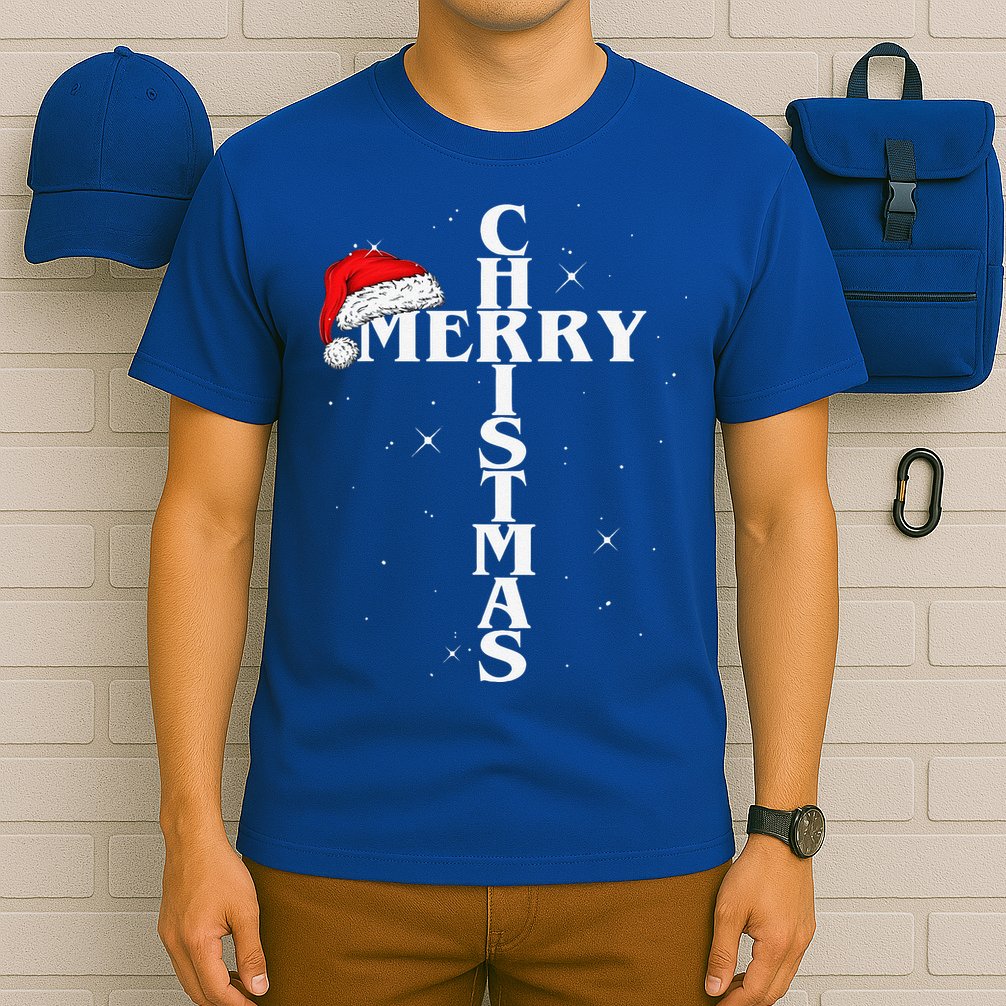 Christian Christmas Santa Hat Jesus Cross And Snow T-Shirt