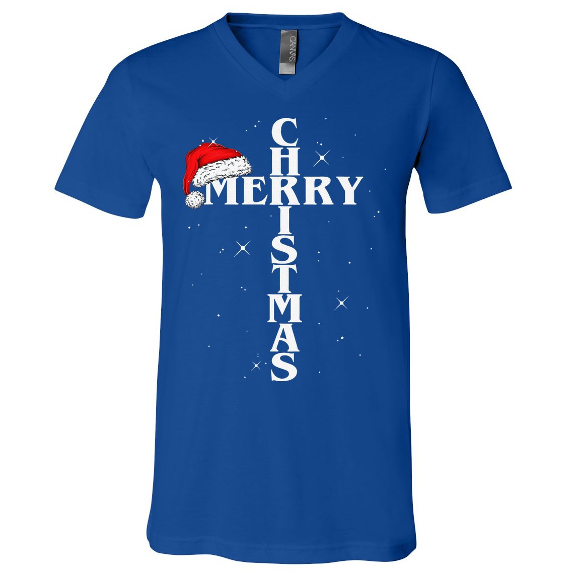 Christian Christmas Santa Hat Jesus Cross And Snow V-Neck T-Shirt