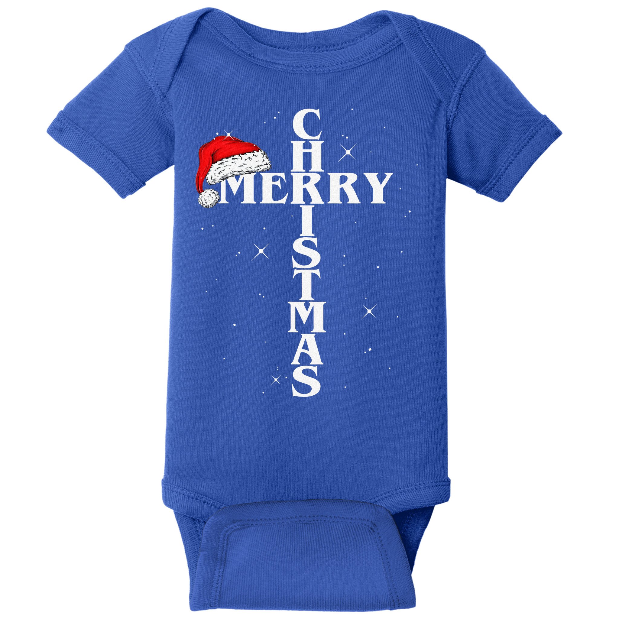 Christian Christmas Santa Hat Jesus Cross And Snow Baby Bodysuit