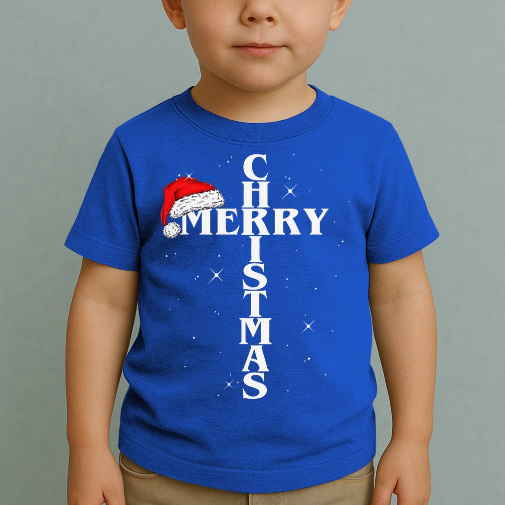 Christian Christmas Santa Hat Jesus Cross And Snow Toddler T-Shirt