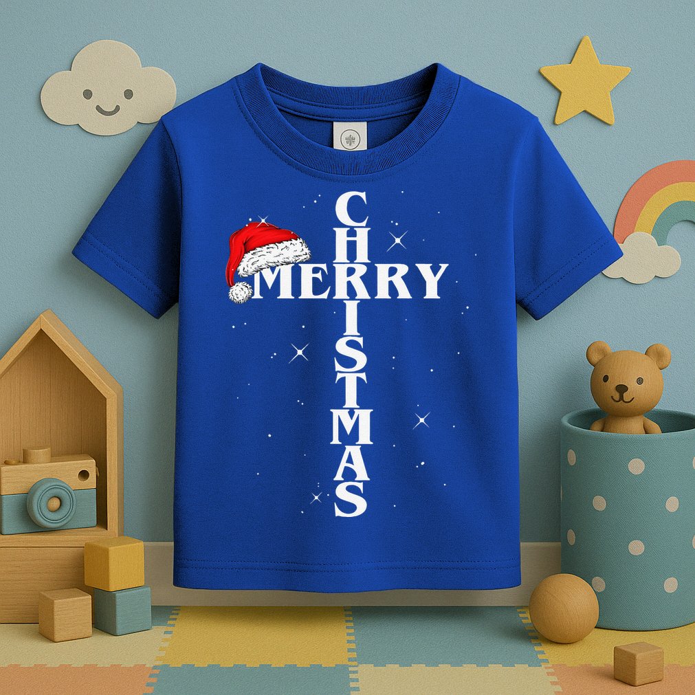 Christian Christmas Santa Hat Jesus Cross And Snow Toddler T-Shirt