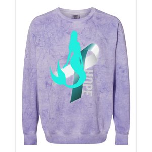 Cervical Cancer Survivor Gift Mermaid Ribbon Hope Wife Gift Colorblast Crewneck Sweatshirt