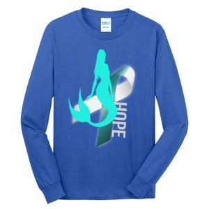 Cervical Cancer Survivor Gift Mermaid Ribbon Hope Wife Gift Tall Long Sleeve T-Shirt