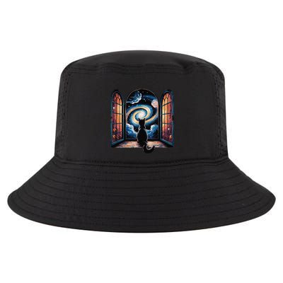 Cool Cat Staring At Galaxy Funny Cool Comfort Performance Bucket Hat