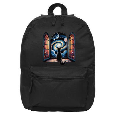 Cool Cat Staring At Galaxy Funny 16 in Basic Backpack
