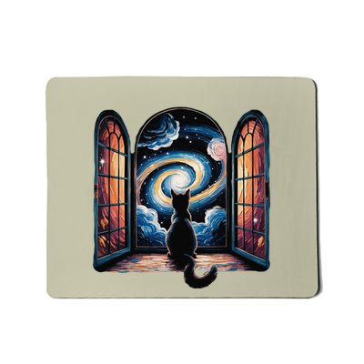 Cool Cat Staring At Galaxy Funny Mousepad