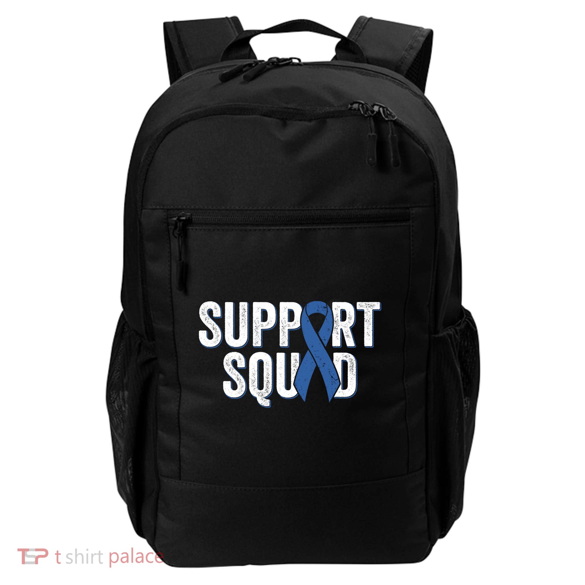 Colon Cancer Support Squad Blue Colorectal Awareness Ribbon Gift Backpack