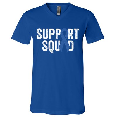 Colon Cancer Support Squad Blue Colorectal Awareness Ribbon Gift V-Neck T-Shirt