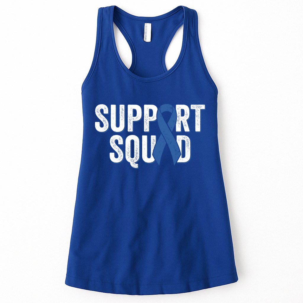 Colon Cancer Support Squad Blue Colorectal Awareness Ribbon Gift Womens Tank Top