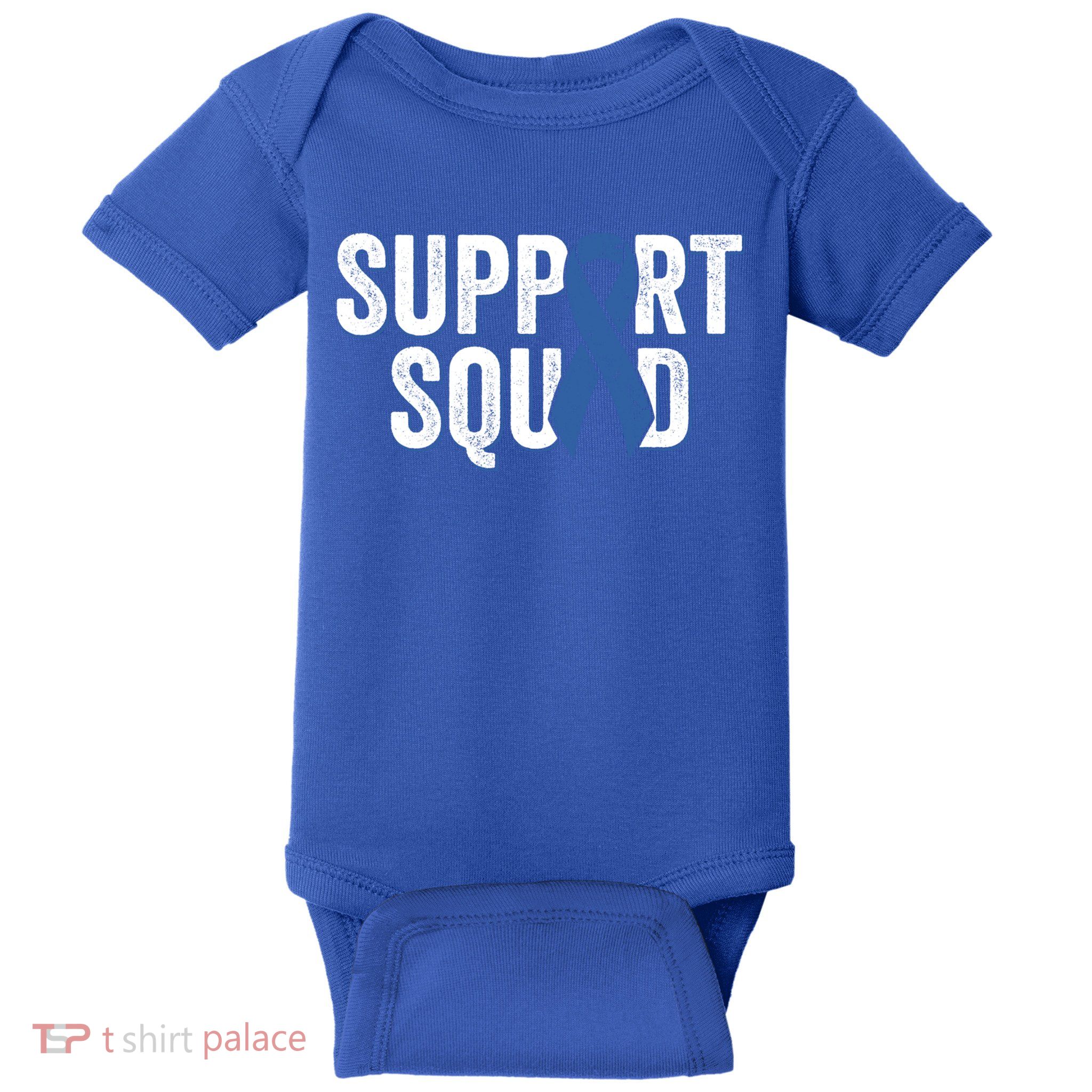 Colon Cancer Support Squad Blue Colorectal Awareness Ribbon Gift Baby Bodysuit