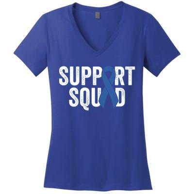 Colon Cancer Support Squad Blue Colorectal Awareness Ribbon Gift Women's V-Neck T-Shirt