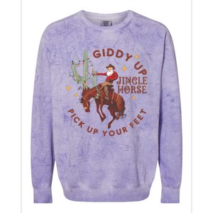 Cowboy Christmas Sweater Giddy Up Jingle Horse Pick Up Your Feet Howdy Country Colorblast Crewneck Sweatshirt