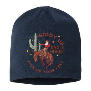 Cowboy Christmas Sweater Giddy Up Jingle Horse Pick Up Your Feet Howdy Country Sustainable Beanie