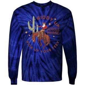 Cowboy Christmas Sweater Giddy Up Jingle Horse Pick Up Your Feet Howdy Country Tie-Dye Long Sleeve Shirt