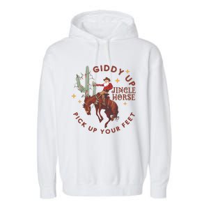 Cowboy Christmas Sweater Giddy Up Jingle Horse Pick Up Your Feet Howdy Country Garment-Dyed Fleece Hoodie