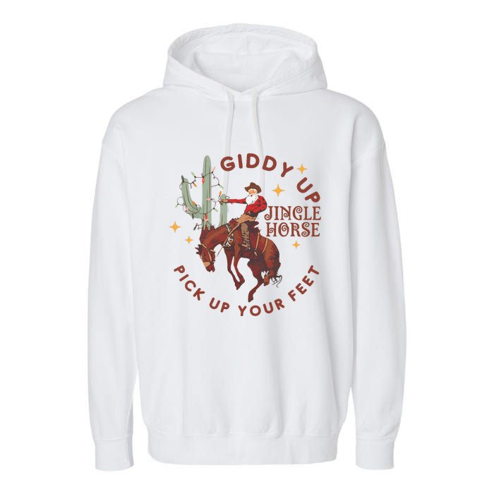 Cowboy Christmas Sweater Giddy Up Jingle Horse Pick Up Your Feet Howdy Country Garment-Dyed Fleece Hoodie