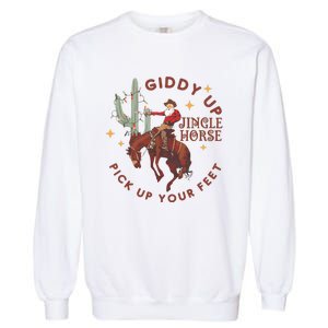 Cowboy Christmas Sweater Giddy Up Jingle Horse Pick Up Your Feet Howdy Country Garment-Dyed Sweatshirt