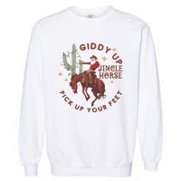 Cowboy Christmas Sweater Giddy Up Jingle Horse Pick Up Your Feet Howdy Country Garment-Dyed Sweatshirt