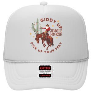 Cowboy Christmas Sweater Giddy Up Jingle Horse Pick Up Your Feet Howdy Country High Crown Mesh Back Trucker Hat