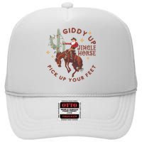 Cowboy Christmas Sweater Giddy Up Jingle Horse Pick Up Your Feet Howdy Country High Crown Mesh Back Trucker Hat