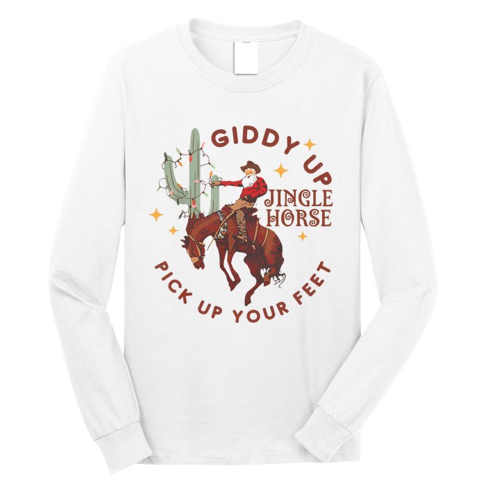 Cowboy Christmas Sweater Giddy Up Jingle Horse Pick Up Your Feet Howdy Country Long Sleeve Shirt