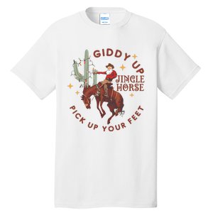 Cowboy Christmas Sweater Giddy Up Jingle Horse Pick Up Your Feet Howdy Country Tall T-Shirt