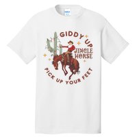 Cowboy Christmas Sweater Giddy Up Jingle Horse Pick Up Your Feet Howdy Country Tall T-Shirt