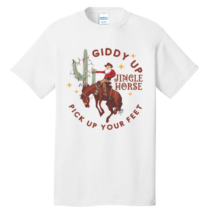 Cowboy Christmas Sweater Giddy Up Jingle Horse Pick Up Your Feet Howdy Country Tall T-Shirt