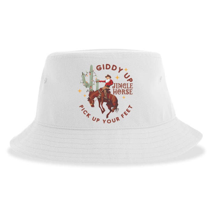 Cowboy Christmas Sweater Giddy Up Jingle Horse Pick Up Your Feet Howdy Country Sustainable Bucket Hat