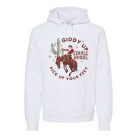 Cowboy Christmas Sweater Giddy Up Jingle Horse Pick Up Your Feet Howdy Country Premium Hoodie