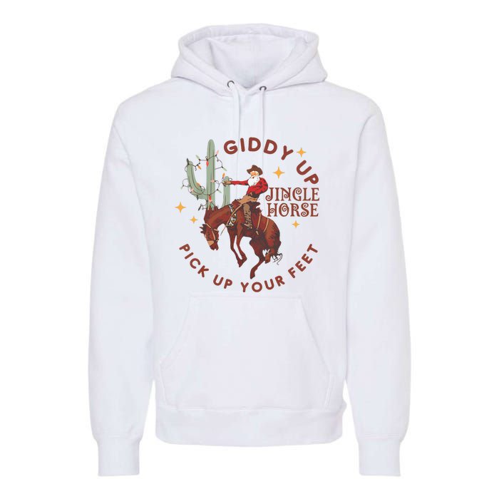 Cowboy Christmas Sweater Giddy Up Jingle Horse Pick Up Your Feet Howdy Country Premium Hoodie