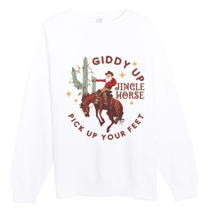 Cowboy Christmas Sweater Giddy Up Jingle Horse Pick Up Your Feet Howdy Country Premium Crewneck Sweatshirt