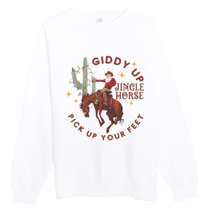 Cowboy Christmas Sweater Giddy Up Jingle Horse Pick Up Your Feet Howdy Country Premium Crewneck Sweatshirt