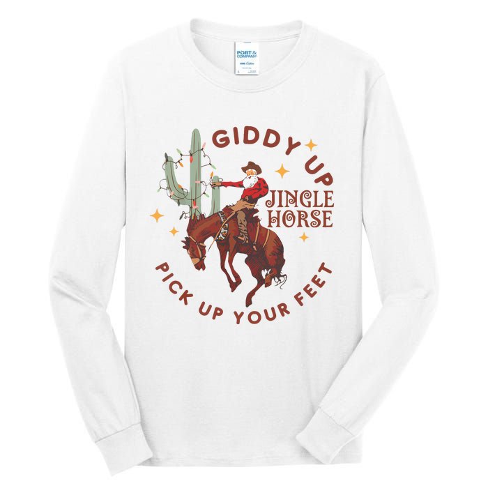 Cowboy Christmas Sweater Giddy Up Jingle Horse Pick Up Your Feet Howdy Country Tall Long Sleeve T-Shirt