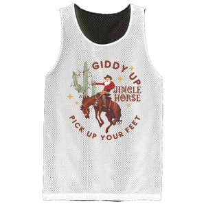 Cowboy Christmas Sweater Giddy Up Jingle Horse Pick Up Your Feet Howdy Country Mesh Reversible Basketball Jersey Tank