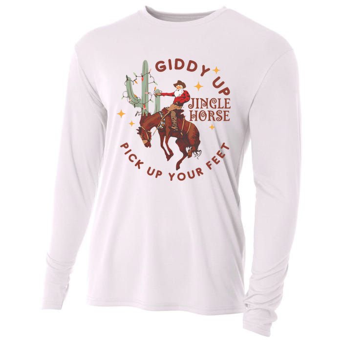 Cowboy Christmas Sweater Giddy Up Jingle Horse Pick Up Your Feet Howdy Country Cooling Performance Long Sleeve Crew