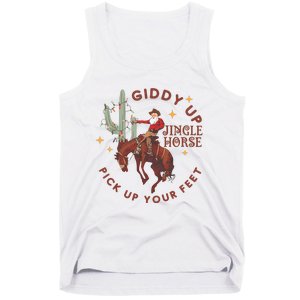 Cowboy Christmas Sweater Giddy Up Jingle Horse Pick Up Your Feet Howdy Country Tank Top