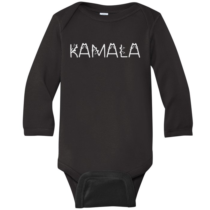 Cute Cat Shaped Font Cat Letters Kamala Childless Cat Lady Baby Long Sleeve Bodysuit