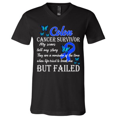 Colon Cancer Survivor My Scars Tell My Story V-Neck T-Shirt