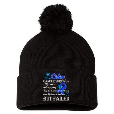 Colon Cancer Survivor My Scars Tell My Story Pom Pom 12in Knit Beanie